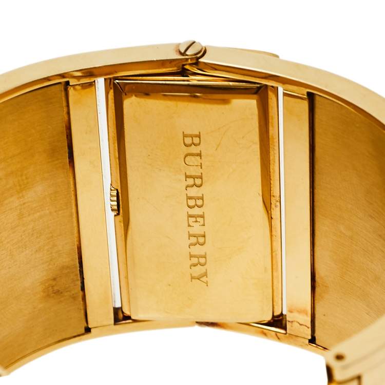 Pre Owned Burberry Gold Plated Stainless Steel Canvas Reversible Check BU4934 Women's Wristwatch 36 mm x 19 mm