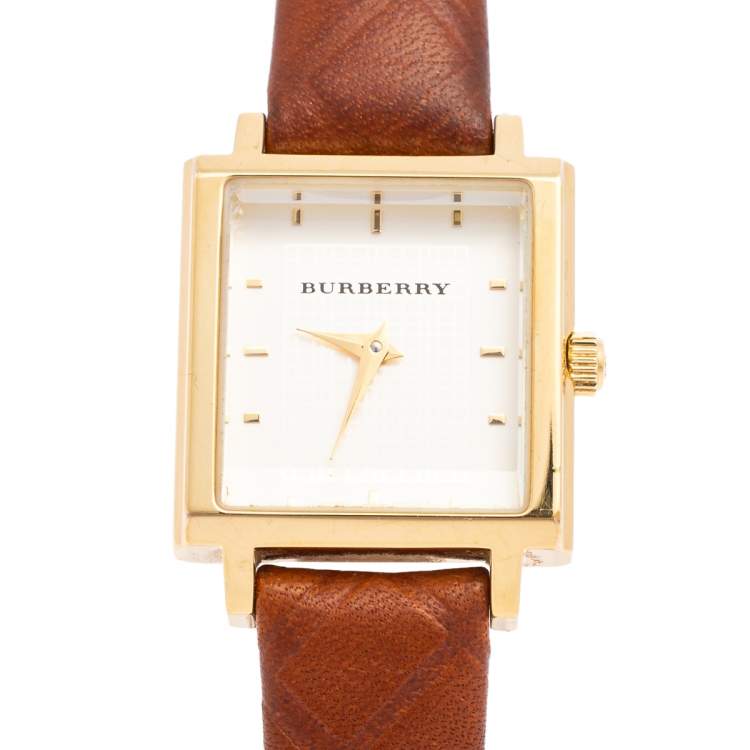 Pre Owned Burberry Silver Gold Plated Stainless Steel BU2008 Women's Wristwatch 25 mm