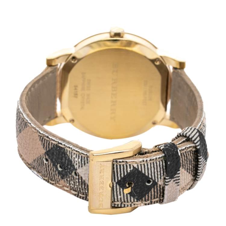 Pre Owned Burberry Champagne Yellow Gold Plated Stainless Steel The City BU9026 Women's Wristwatch 38 mm