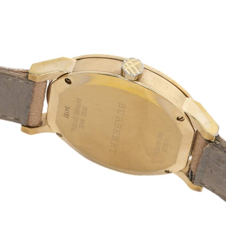 Pre Owned Burberry Champagne Yellow Gold Plated Stainless Steel The City BU9026 Women's Wristwatch 38 mm