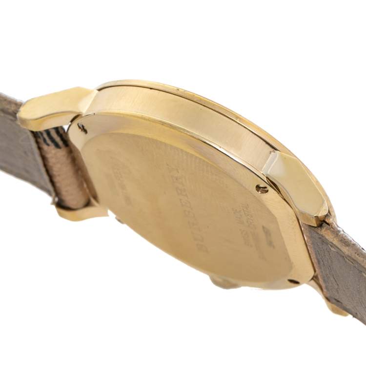 Pre Owned Burberry Champagne Yellow Gold Plated Stainless Steel The City BU9026 Women's Wristwatch 38 mm