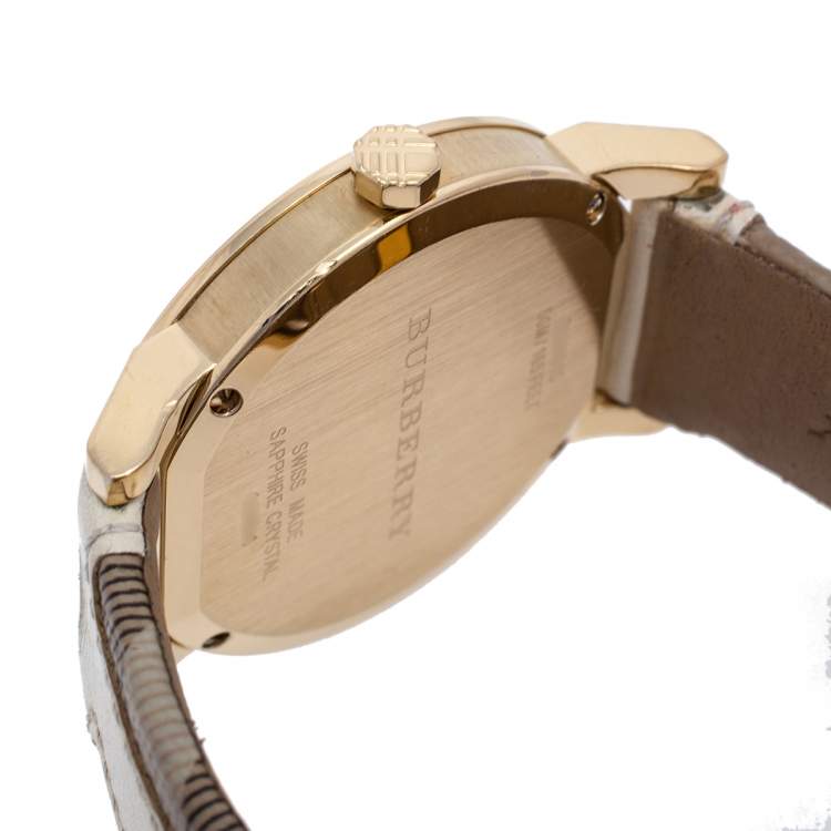 Pre Owned Burberry Champagne Gold Plated Stainless Steel Leather BU9015 Women's Wristwatch 38 mm
