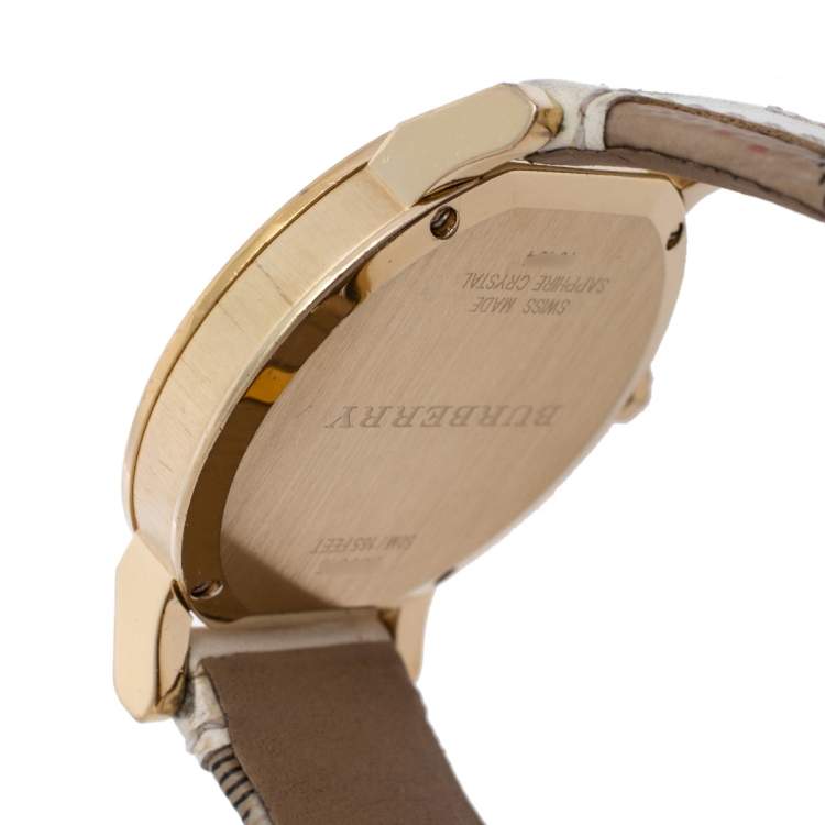 Pre Owned Burberry Champagne Gold Plated Stainless Steel Leather BU9015 Women's Wristwatch 38 mm