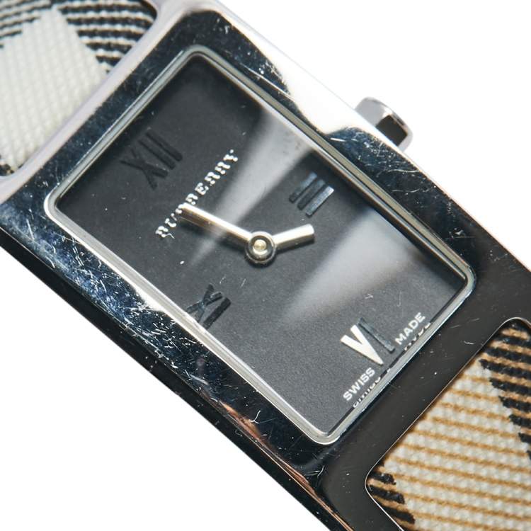 Pre Owned Burberry Black Stainless Steel Calfskin Heritage Nova BU1009 Women's Wristwatch 18 mm
