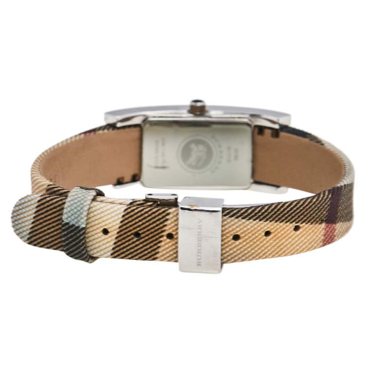 Pre Owned Burberry Black Stainless Steel Calfskin Heritage Nova BU1009 Women's Wristwatch 18 mm