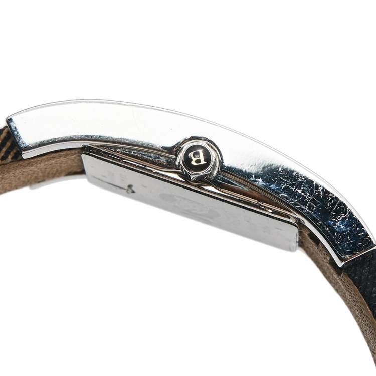 Pre Owned Burberry Black Stainless Steel Calfskin Heritage Nova BU1009 Women's Wristwatch 18 mm
