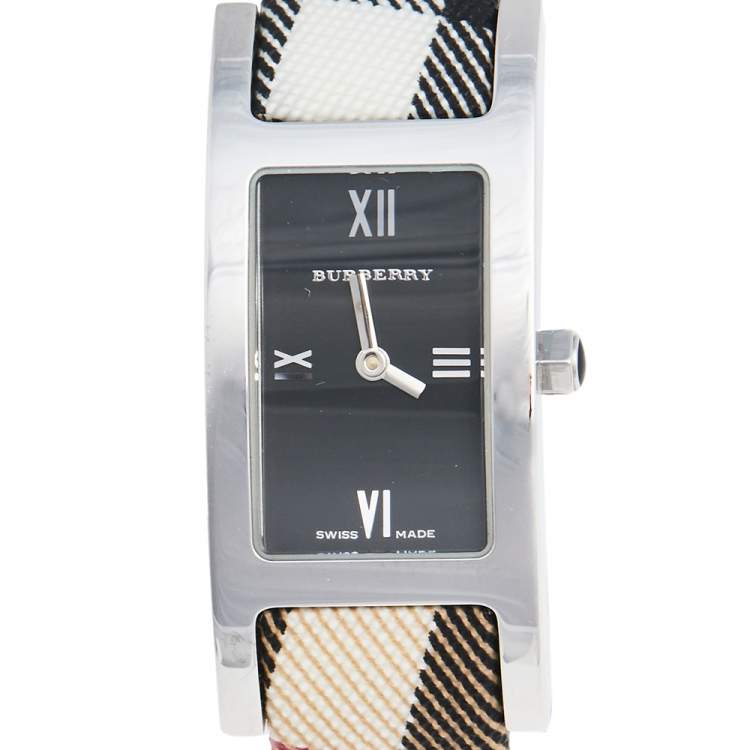Pre Owned Burberry Black Stainless Steel Calfskin Heritage Nova BU1009 Women's Wristwatch 18 mm