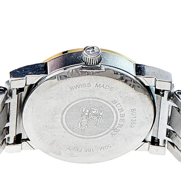 Pre Owned Burberry Silver Two Tone Stainless Steel Heritage BU1359 Women's Wristwatch 28 mm