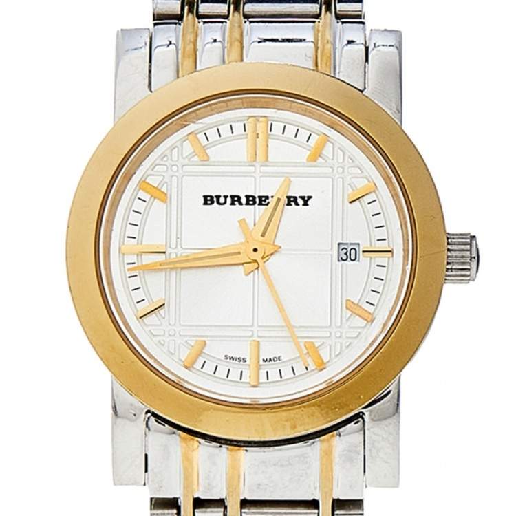 Pre Owned Burberry Silver Two Tone Stainless Steel Heritage BU1359 Women's Wristwatch 28 mm