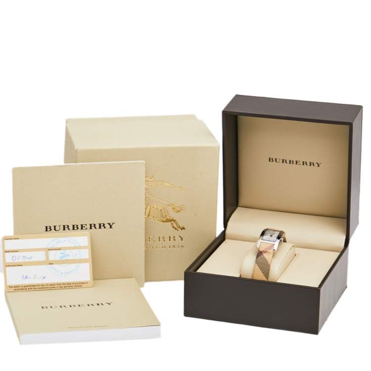 Pre Owned Burberry Silver Stainless Steel Leather The Pioneer BU9508 Women's Wristwatch 20 mm 