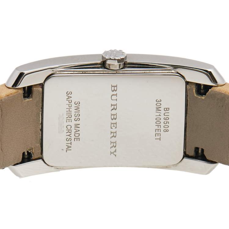Pre Owned Burberry Silver Stainless Steel Leather The Pioneer BU9508 Women's Wristwatch 20 mm 