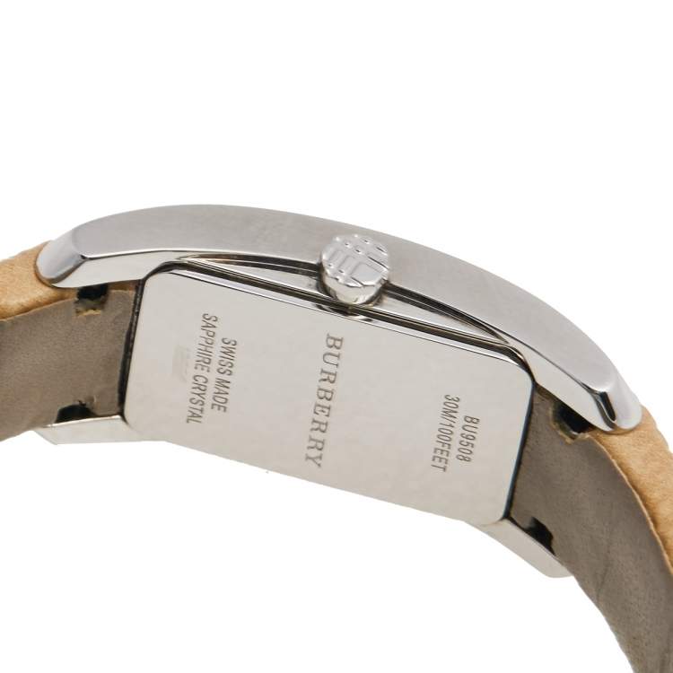 Pre Owned Burberry Silver Stainless Steel Leather The Pioneer BU9508 Women's Wristwatch 20 mm 