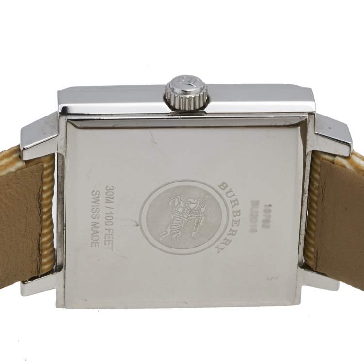 Pre Owned Burberry Silver Stainless Steel Leather Nova Check BU2016 Women's Wristwatch 24 mm