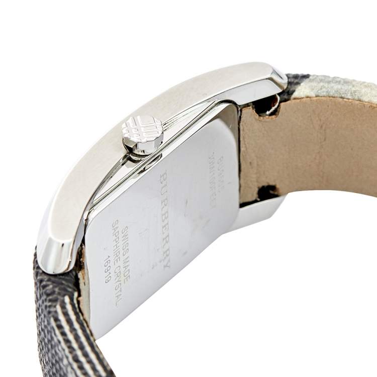 Pre Owned Burberry Black Stainless Steel Leather Nova Check BU9505 Women's Wristwatch 20 mm