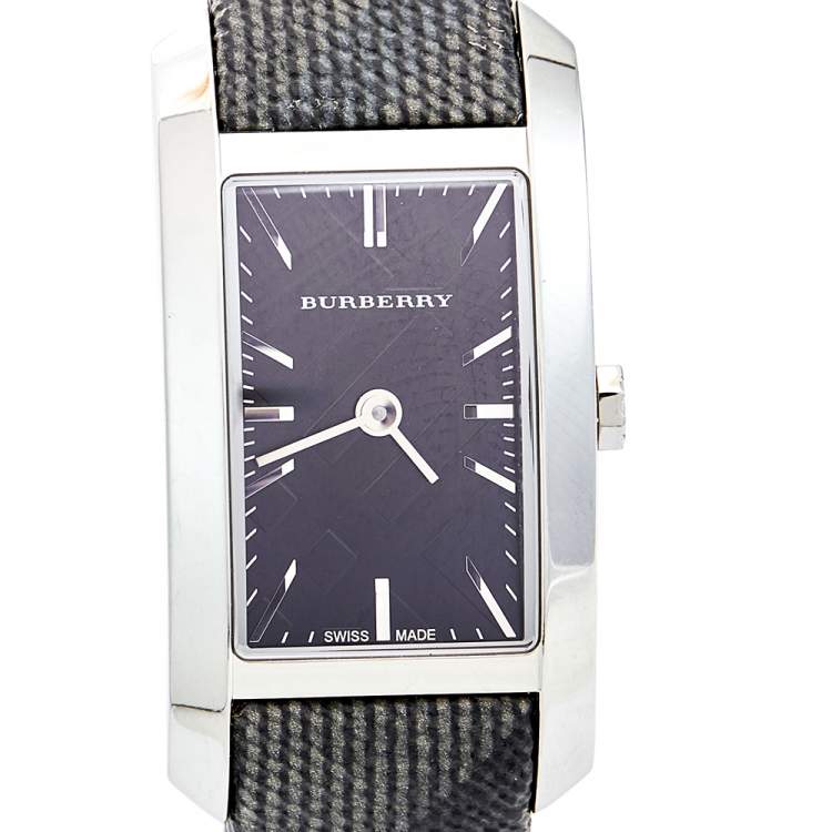Pre Owned Burberry Black Stainless Steel Leather Nova Check BU9505 Women's Wristwatch 20 mm