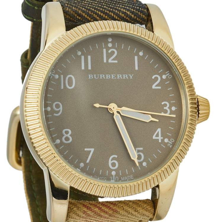 Pre Owned Burberry Beige Yellow Gold Plated Stainless Steel Leather BU7832 Women's Wristwatch 40 mm
