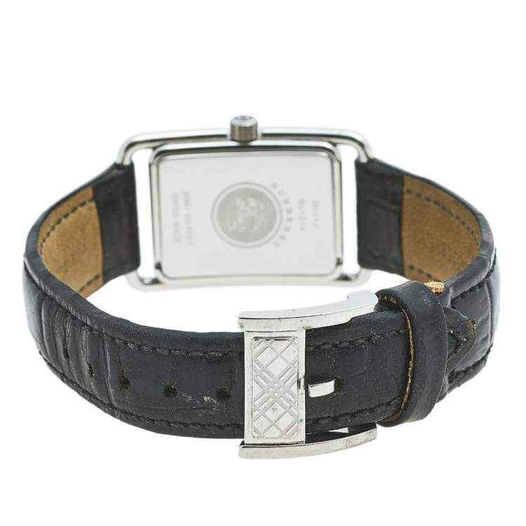Pre Owned Burberry Black Stainless Steel Leather Heritage BU1214 Women's Wristwatch 23 mm