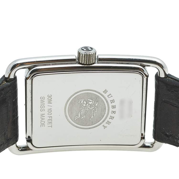 Pre Owned Burberry Black Stainless Steel Leather Heritage BU1214 Women's Wristwatch 23 mm