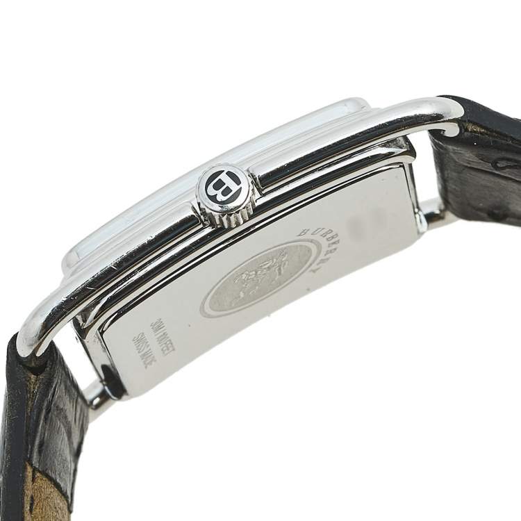 Pre Owned Burberry Black Stainless Steel Leather Heritage BU1214 Women's Wristwatch 23 mm