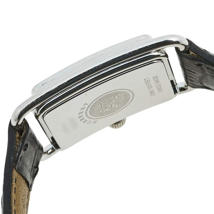 Pre Owned Burberry Black Stainless Steel Leather Heritage BU1214 Women's Wristwatch 23 mm