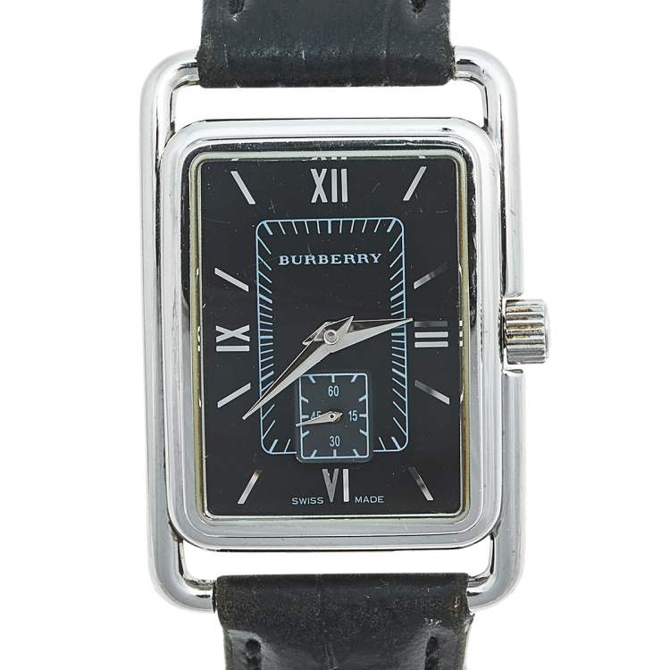 Pre Owned Burberry Black Stainless Steel Leather Heritage BU1214 Women's Wristwatch 23 mm