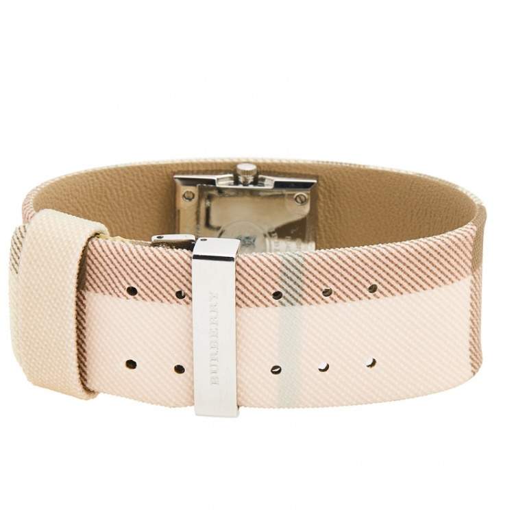 Pre Owned Burberry Pink Mother of Pearl Stainless Steel Leather BU4010 Women's Wristwatch 22 mm