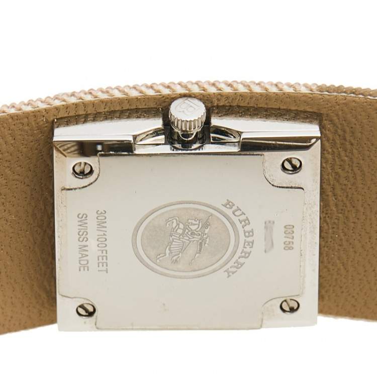 Pre Owned Burberry Pink Mother of Pearl Stainless Steel Leather BU4010 Women's Wristwatch 22 mm