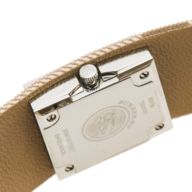 Pre Owned Burberry Pink Mother of Pearl Stainless Steel Leather BU4010 Women's Wristwatch 22 mm