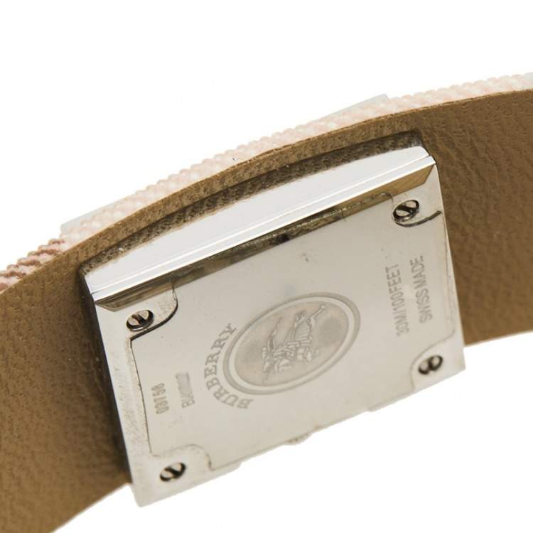 Pre Owned Burberry Pink Mother of Pearl Stainless Steel Leather BU4010 Women's Wristwatch 22 mm
