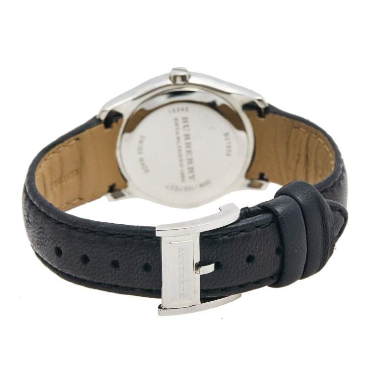 Pre Owned Burberry White Stainless Steel Leather BU1859 Women's Wristwatch 29 mm