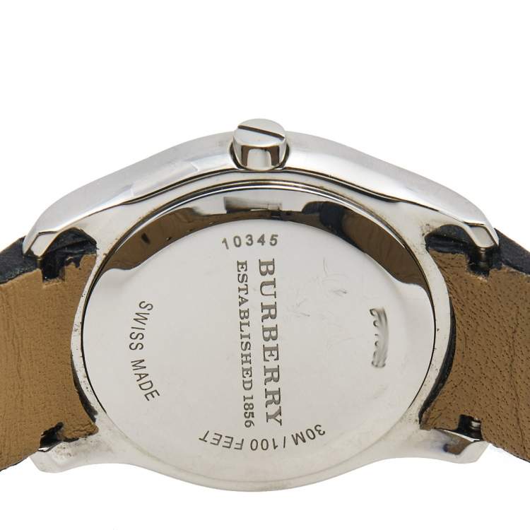 Pre Owned Burberry White Stainless Steel Leather BU1859 Women's Wristwatch 29 mm