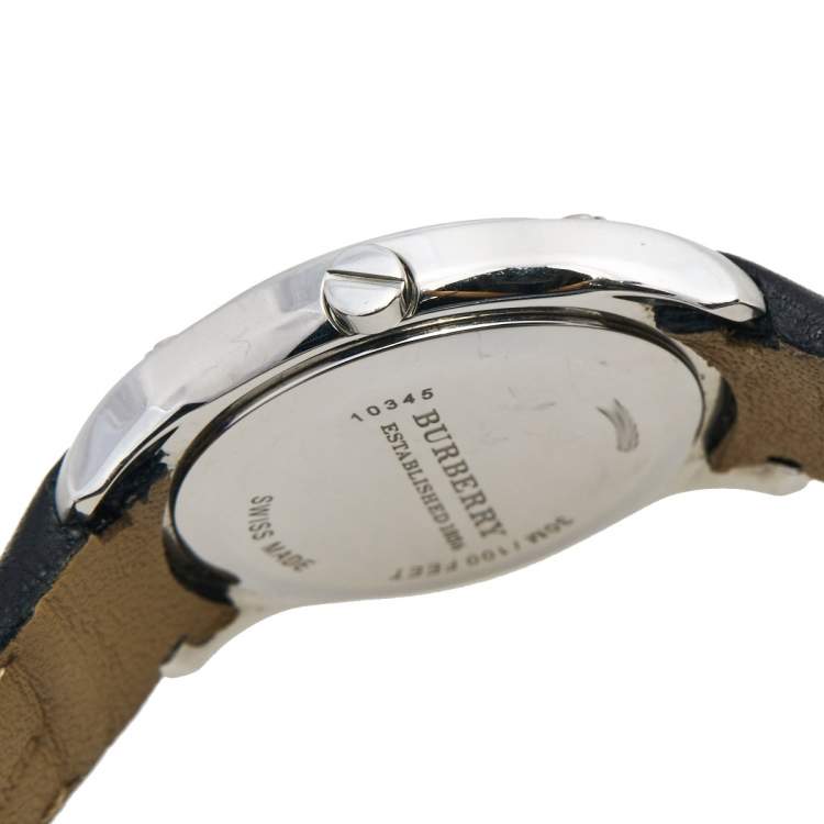 Pre Owned Burberry White Stainless Steel Leather BU1859 Women's Wristwatch 29 mm