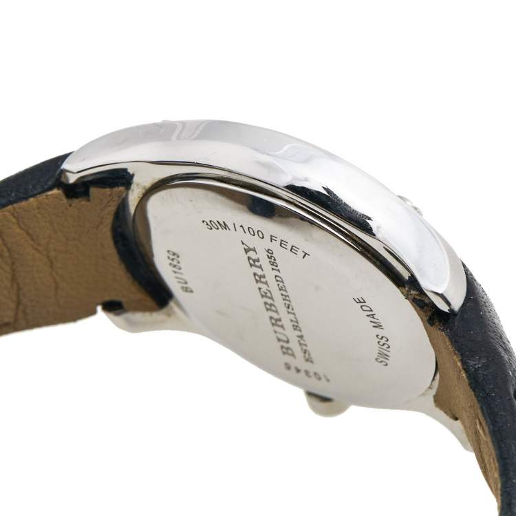 Pre Owned Burberry White Stainless Steel Leather BU1859 Women's Wristwatch 29 mm