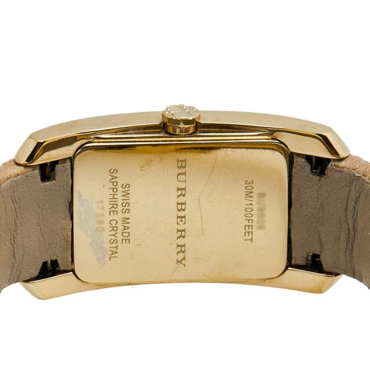 Pre Owned Burberry Champagne Gold Plated Stainless Steel Canvas The Pioneer BU9509 Women's Wristwatch 20 mm