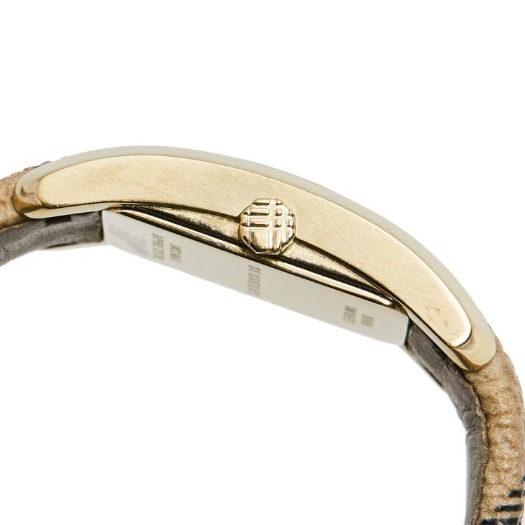 Pre Owned Burberry Champagne Gold Plated Stainless Steel Canvas The Pioneer BU9509 Women's Wristwatch 20 mm