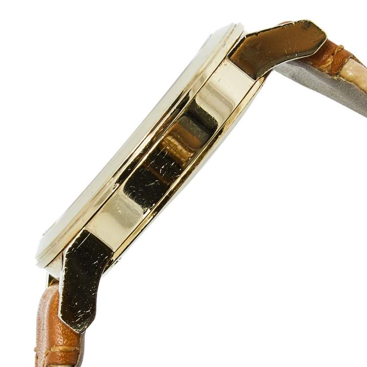 Pre Owned Burberry Champagne Yellow Gold Plated Stainless Steel Leather The City BU9133 Women's Wristwatch 35 mm
