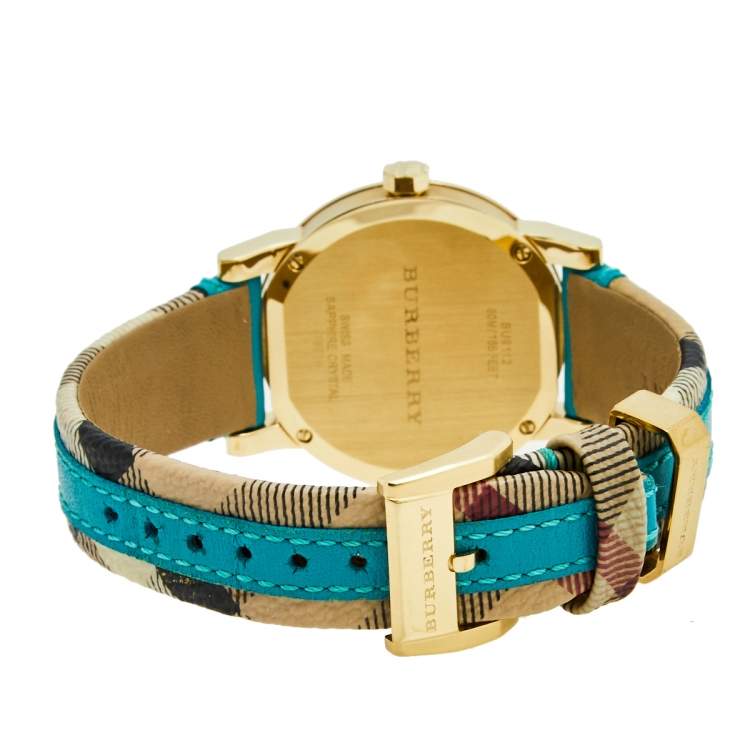 Pre Owned Burberry Champagne Yellow Gold Plated Stainless Steel The City BU9112 Women's Wristwatch 35 mm