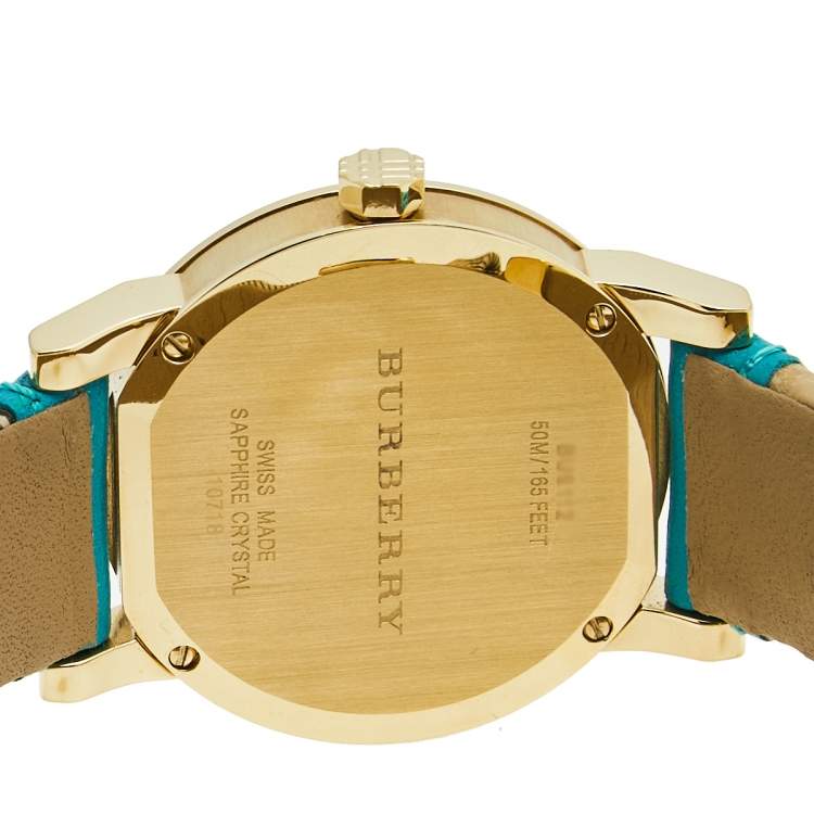 Pre Owned Burberry Champagne Yellow Gold Plated Stainless Steel The City BU9112 Women's Wristwatch 35 mm