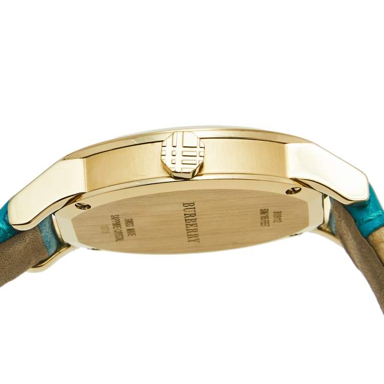 Pre Owned Burberry Champagne Yellow Gold Plated Stainless Steel The City BU9112 Women's Wristwatch 35 mm