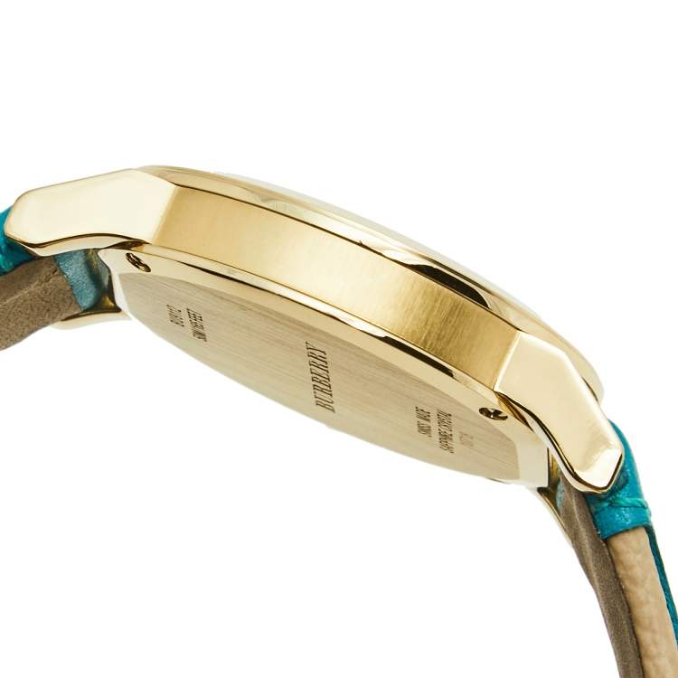Pre Owned Burberry Champagne Yellow Gold Plated Stainless Steel The City BU9112 Women's Wristwatch 35 mm