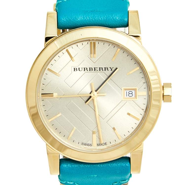 Pre Owned Burberry Champagne Yellow Gold Plated Stainless Steel The City BU9112 Women's Wristwatch 35 mm