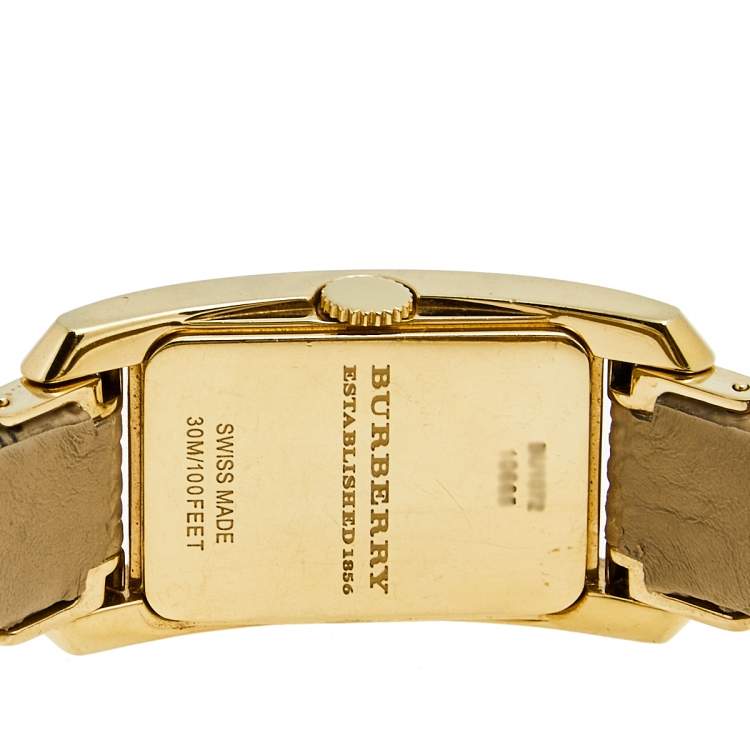 Pre Owned Burberry Champagne Yellow Gold Plated Stainless Steel Leather BU1072 Women's Wristwatch 20 mm