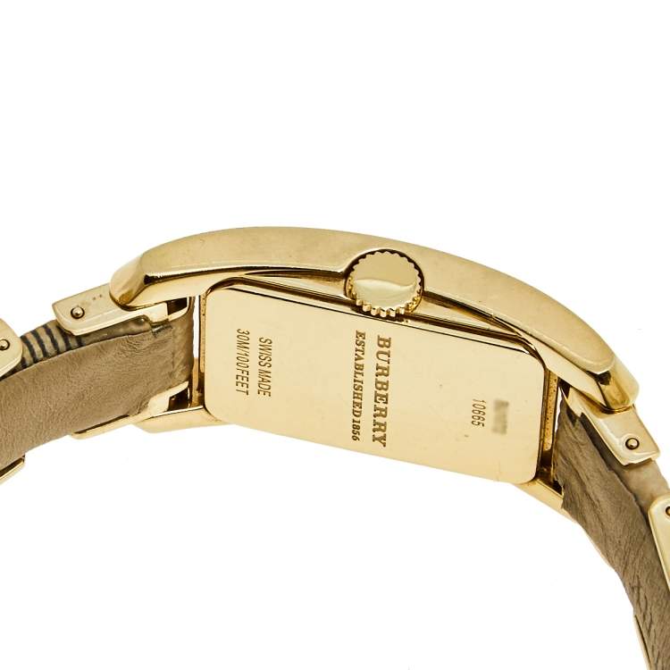 Pre Owned Burberry Champagne Yellow Gold Plated Stainless Steel Leather BU1072 Women's Wristwatch 20 mm