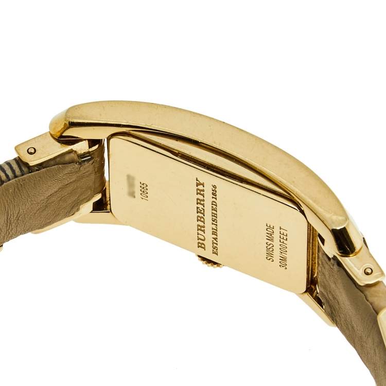 Pre Owned Burberry Champagne Yellow Gold Plated Stainless Steel Leather BU1072 Women's Wristwatch 20 mm