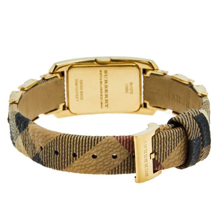 Pre Owned Burberry Champagne Yellow Gold Plated Stainless Steel Leather BU1072 Women's Wristwatch 20 mm