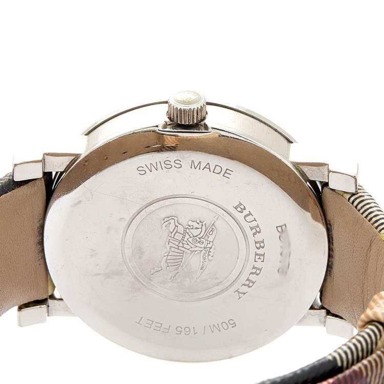 Pre Owned Burberry Silver Stainless Steel Nova Check BU1378 Women's Wristwatch 38 mm