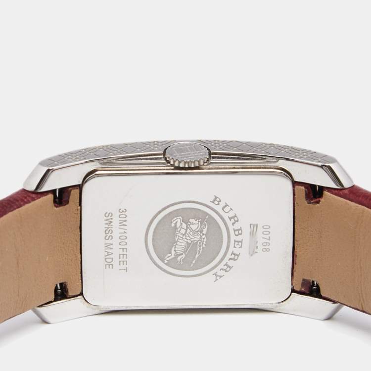 Pre Owned Burberry Silver Stainless Steel Leather BU1054 Women's Wristwatch 20 mm