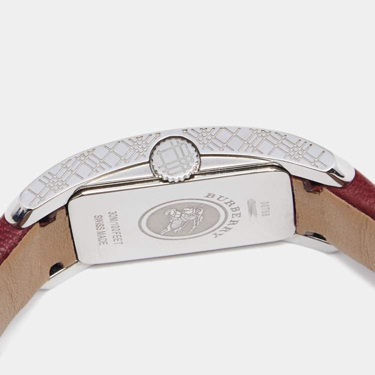 Pre Owned Burberry Silver Stainless Steel Leather BU1054 Women's Wristwatch 20 mm