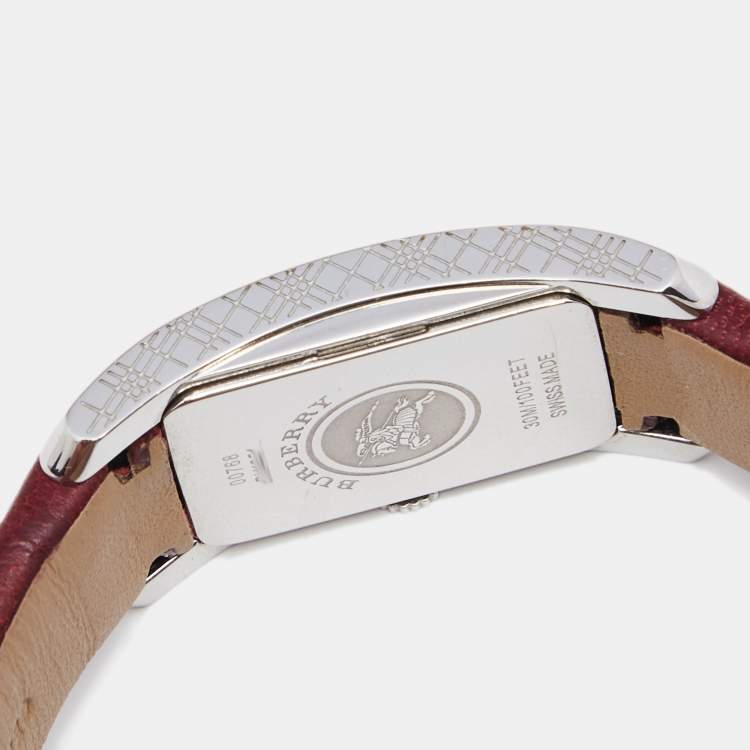 Pre Owned Burberry Silver Stainless Steel Leather BU1054 Women's Wristwatch 20 mm