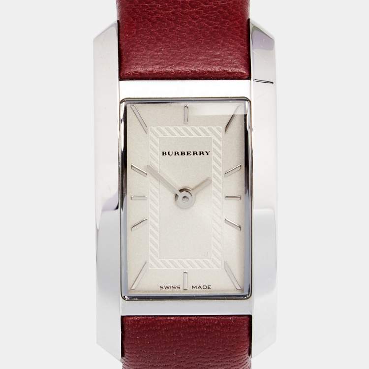 Pre Owned Burberry Silver Stainless Steel Leather BU1054 Women's Wristwatch 20 mm